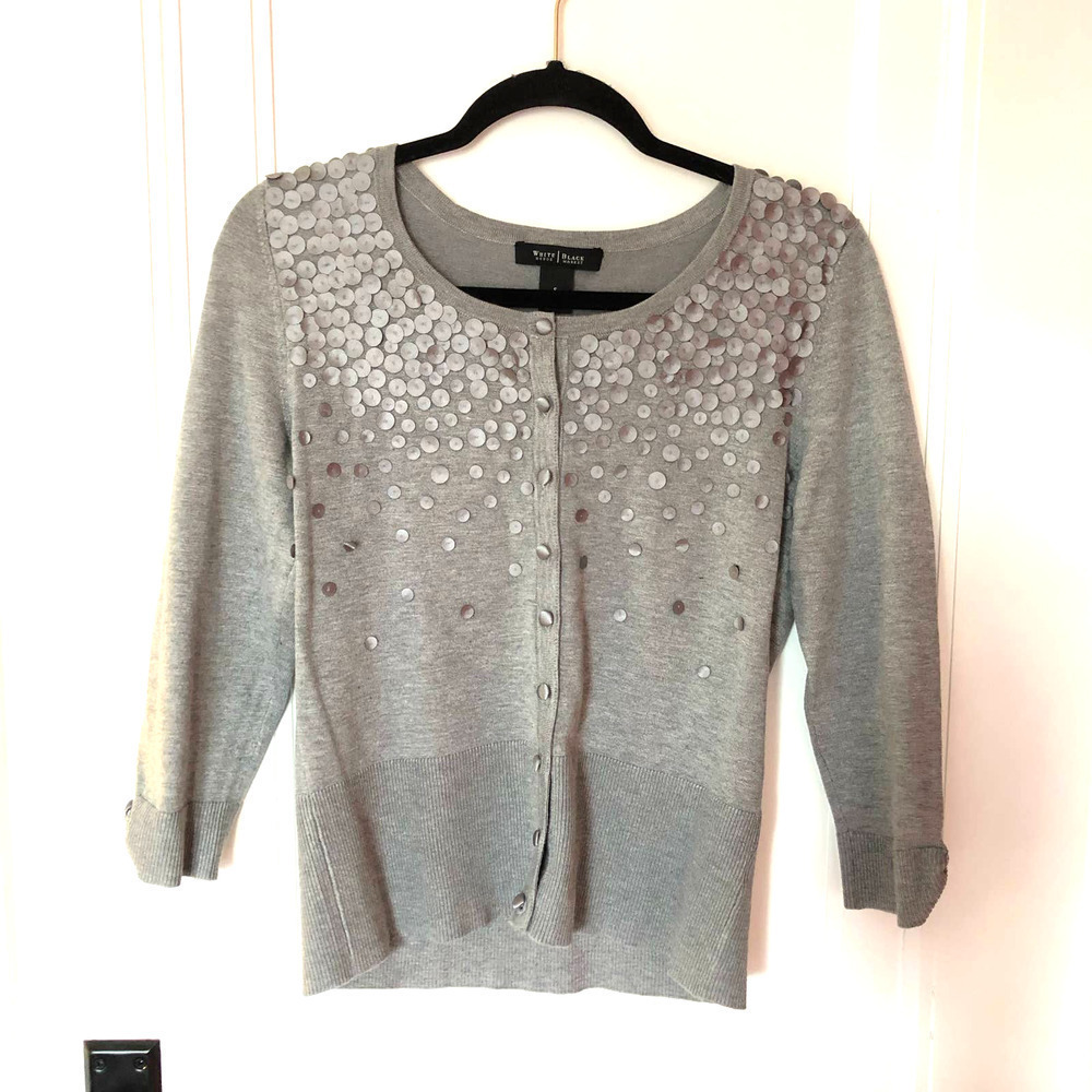 White House Black Market Embellished Cardigan Grey Sz S​​​​
